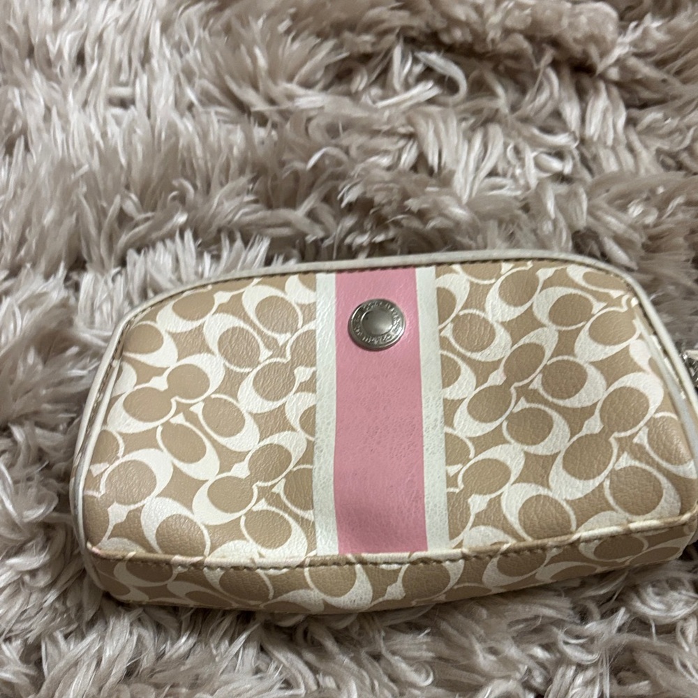 Coach Signature Beige and Pink Cosmetic Case